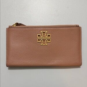 Tory Burch Pink Pebbled Leather Wallet with Gold Accents